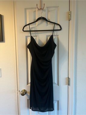 David Meister Black Cowl Neck Ruched Cocktail Dress Size 12 NWOT $395